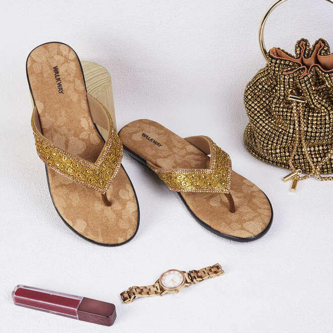 Buy Women Gold Wedding Flip Flops Online Walkway Shoes