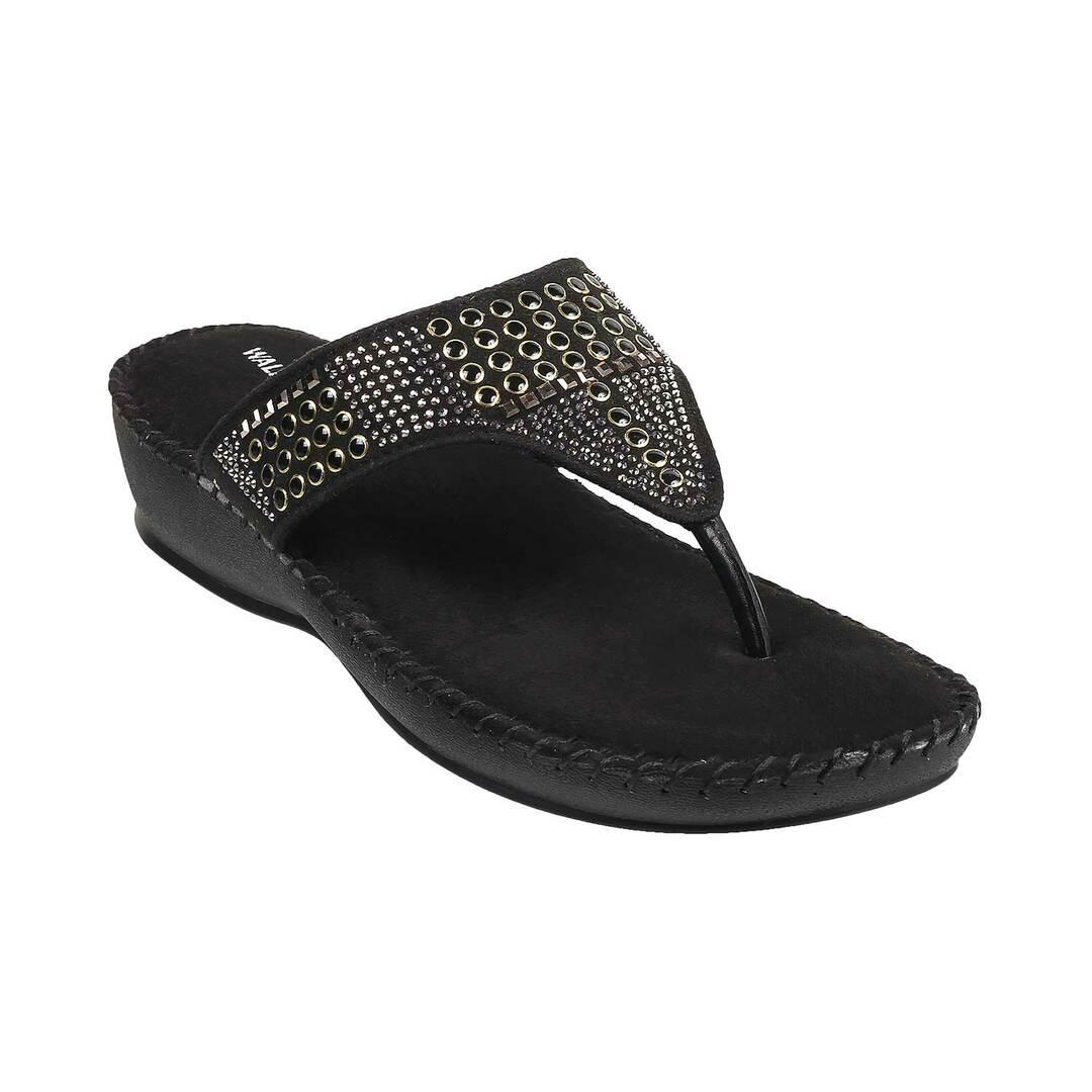 KHADIM Waves Black Casual Mule Slide Slippers for Women (6960066)-sgquangbinhtourist.com.vn