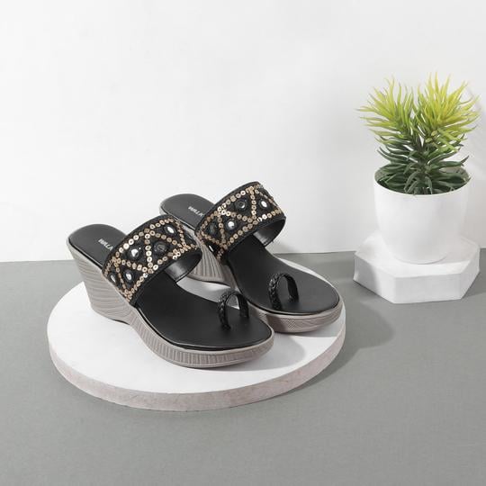 Walkway Women Black Ethnic Slip Ons