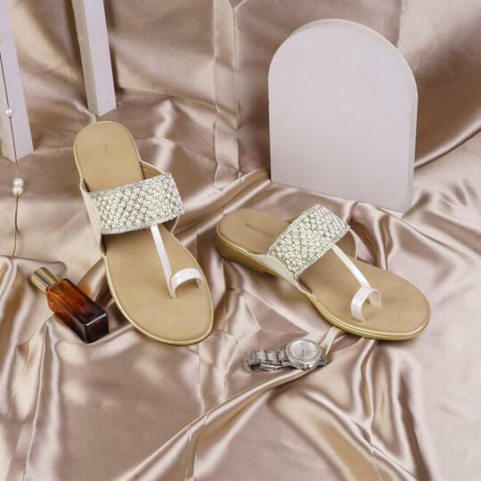 Walkway Women Gold Wedding Flip-Flops